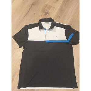 J.Lindeberg Mens XL Colorblock Golf Polo Shirt Black White Blue Short Sleeve